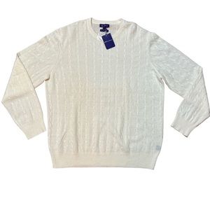 Alan Flusser 100% Cashmere Cream Cable Knit Sweater Size:XXL NWT